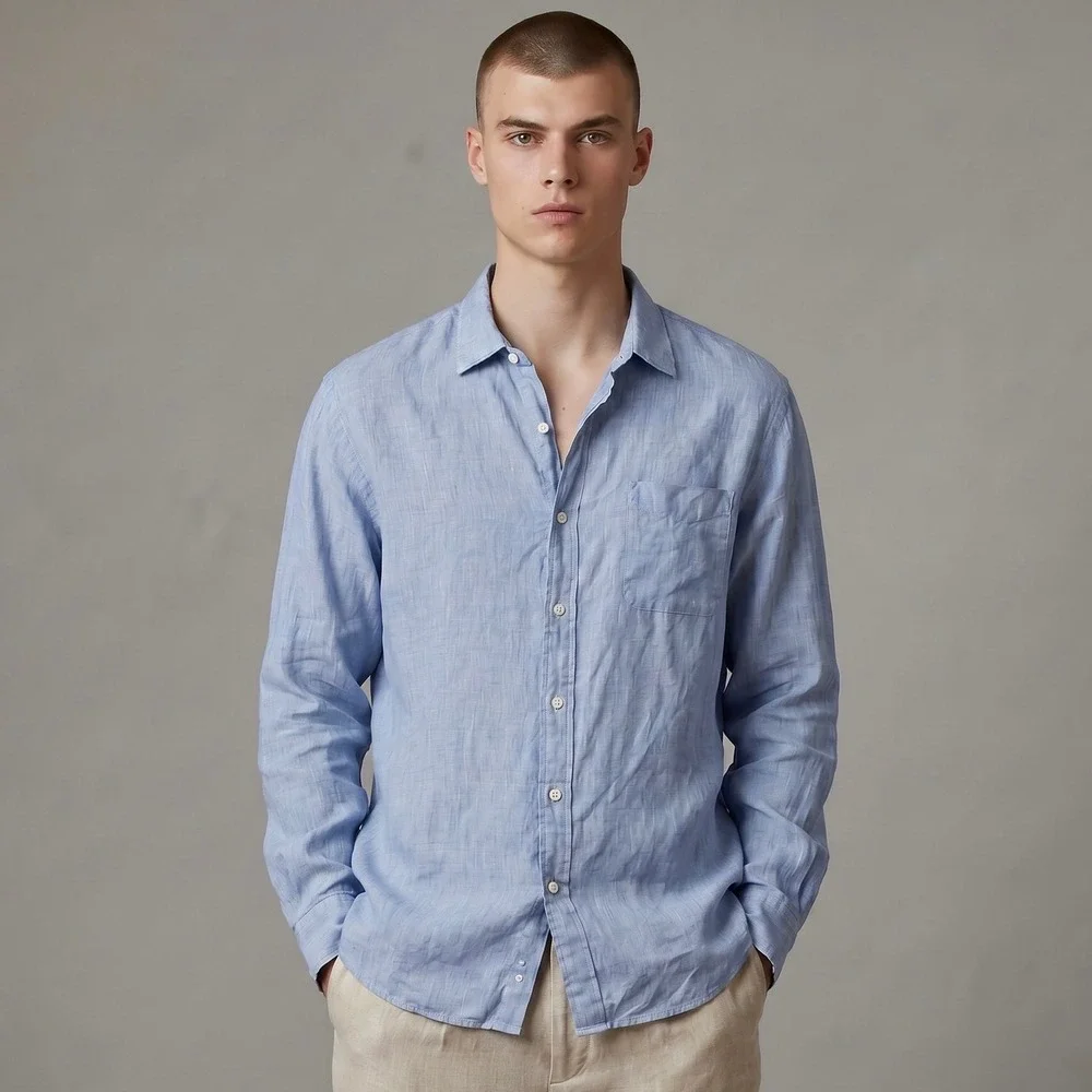 Polo Ralph Lauren Shirt Mens XL Blue Bonnard 100% Linen Long Sleeve Lightweight